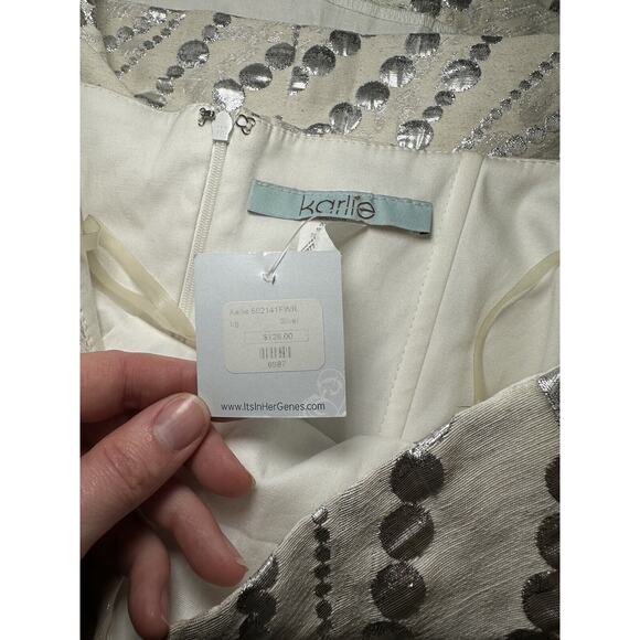 Karlie Cocktail Dress Strapless Size Large Mini Silver Pearl Design - Picture 9 of 10